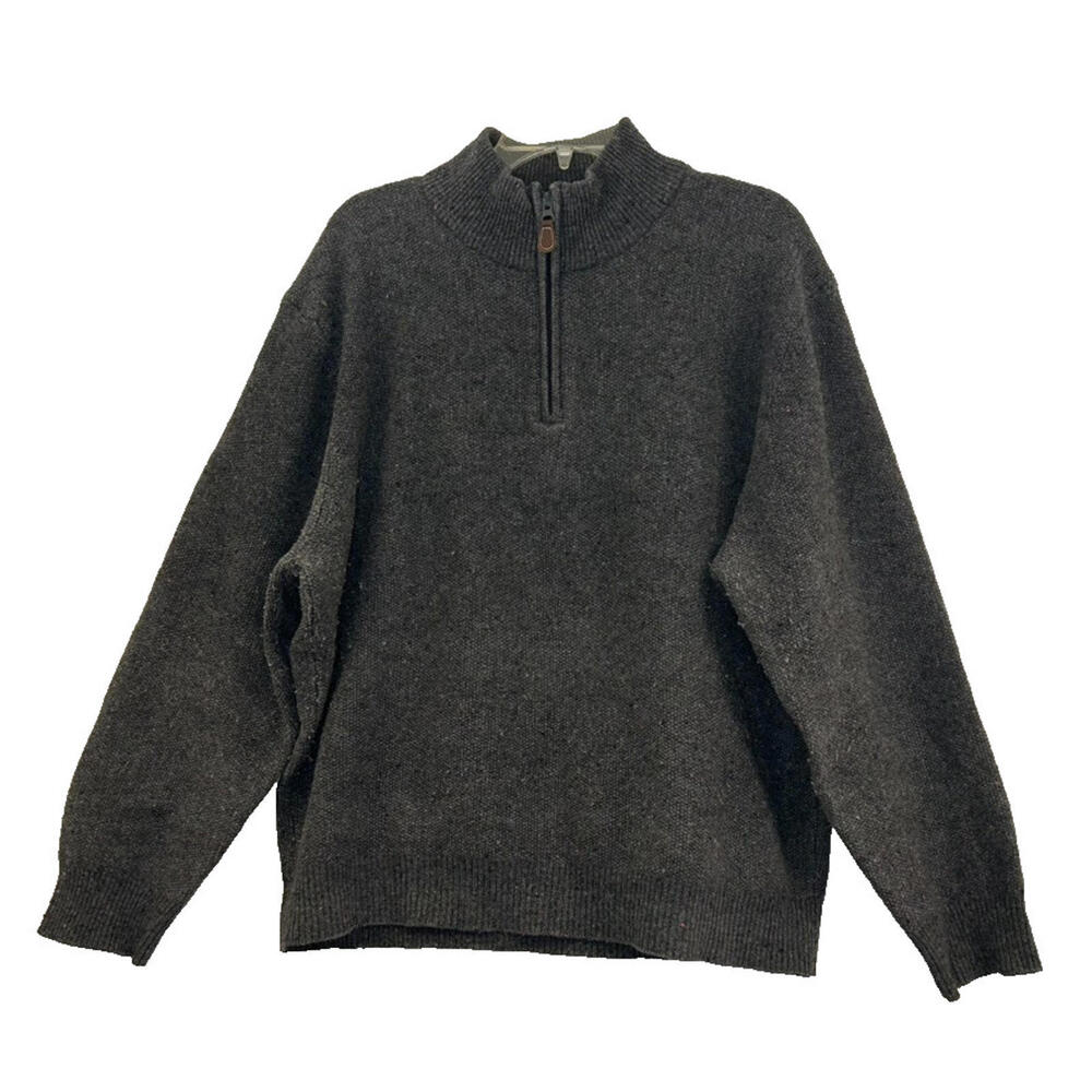 Jos A Banks Men's Lambs Wool Executive Sweater Size Large- Gray 1/4 Zip Pullover